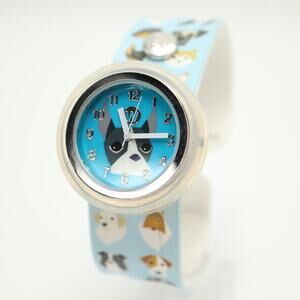 Watchitude Puppy Dog Blue White Slap Bracelet Watch 37mm with New Battery